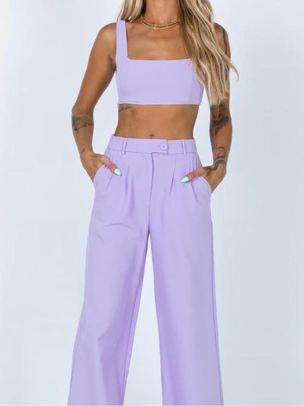 Princess Polly Lilac High-Rise Wide Leg Trousers & Crop Top set